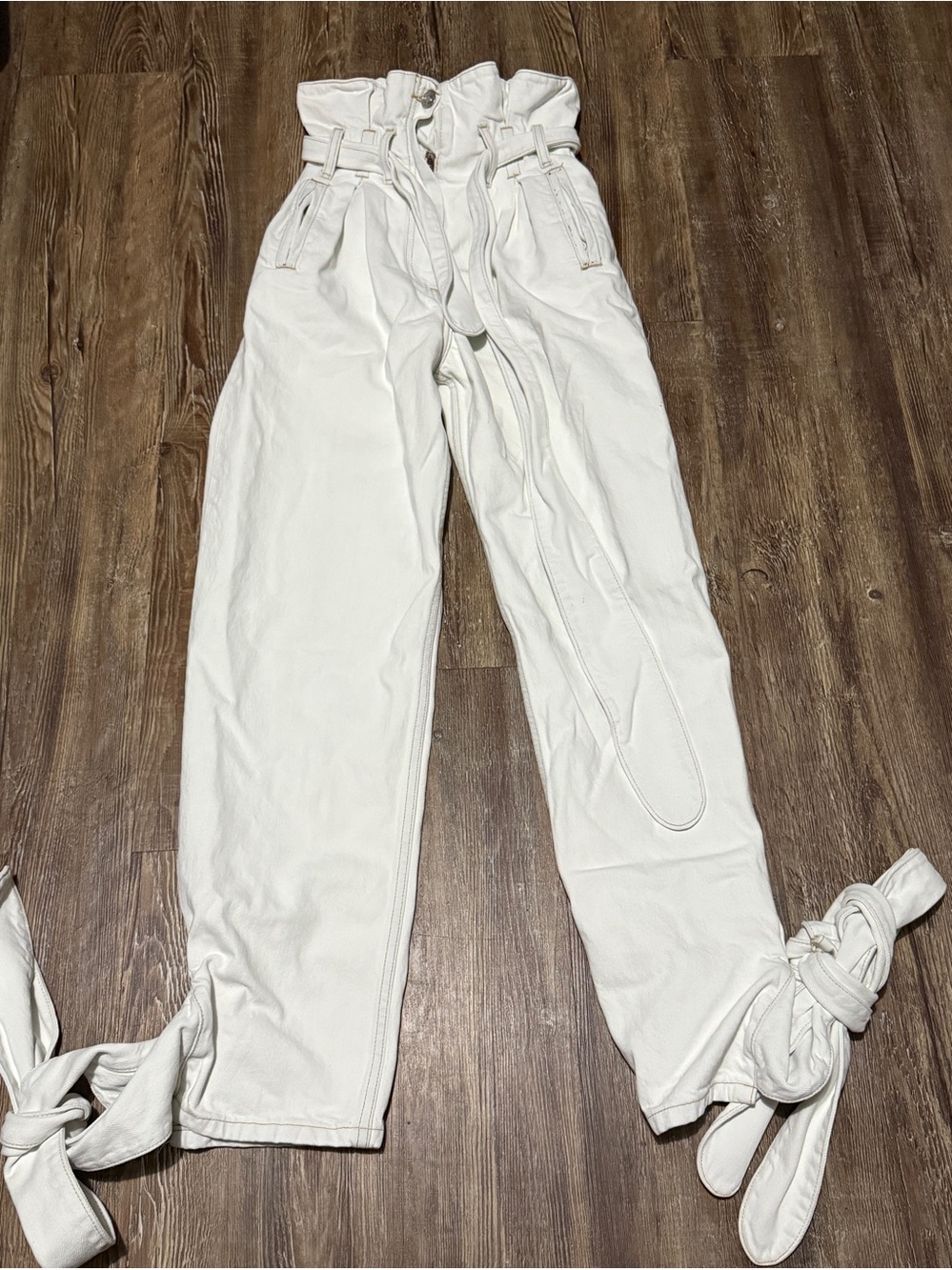 Re/Done x The Attico Jeans Women's 24 Straight Leg Ankle Tie Paperbag Waist Deni